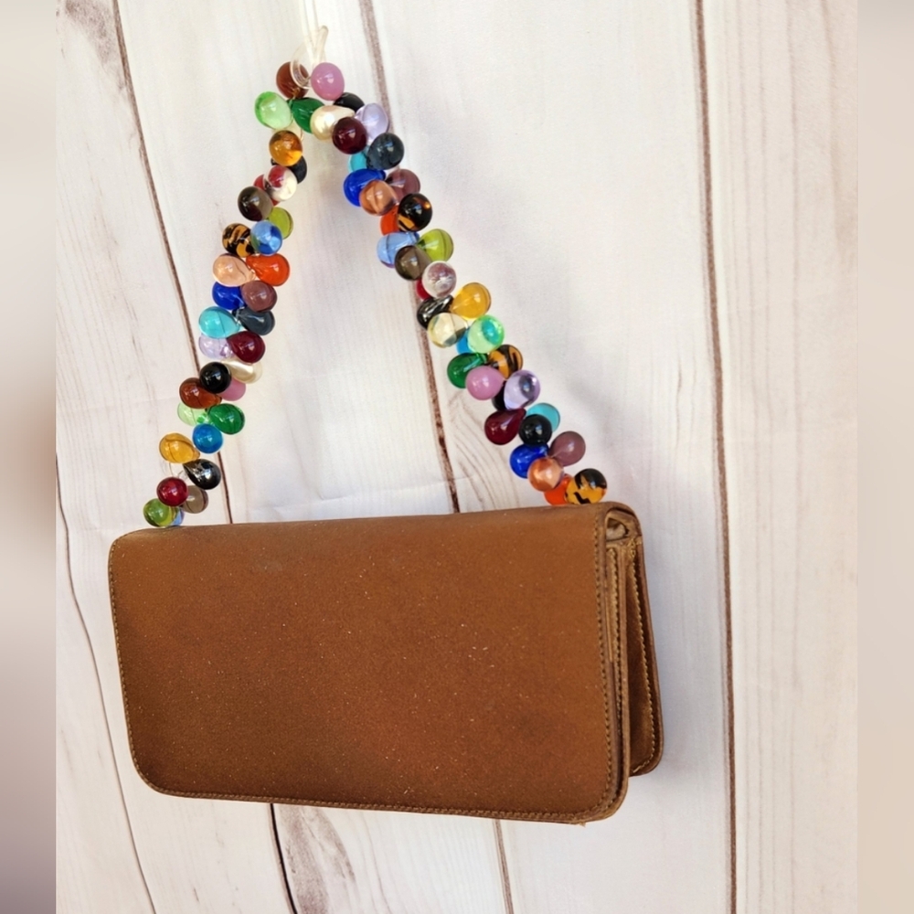 Renaud Pellegrino Paris Brown Satin Jewelled Evening Bag